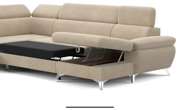 Canapea extensibilă colțar U CATANIA stânga, spațiu depozitare, bej
