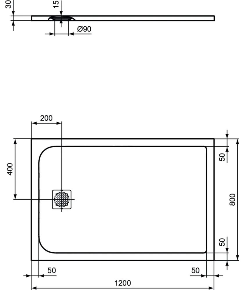 Cadita dus compozit 120x80 cm Ideal Standard Ultra Flat S, alb Alb, 1200x800 mm