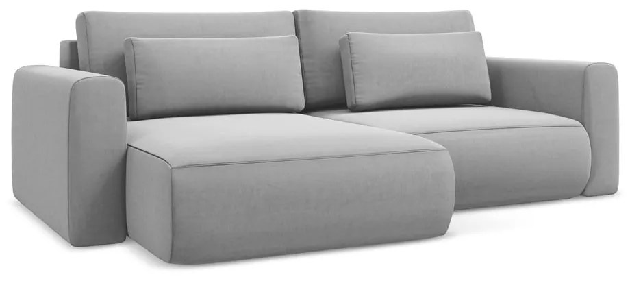 Colțar gri deschis extensibil/cu spațiu de depozitare cu tapițerie din catifea (cu colț pe partea stângă/cu șezlong) Kapua – Makamii