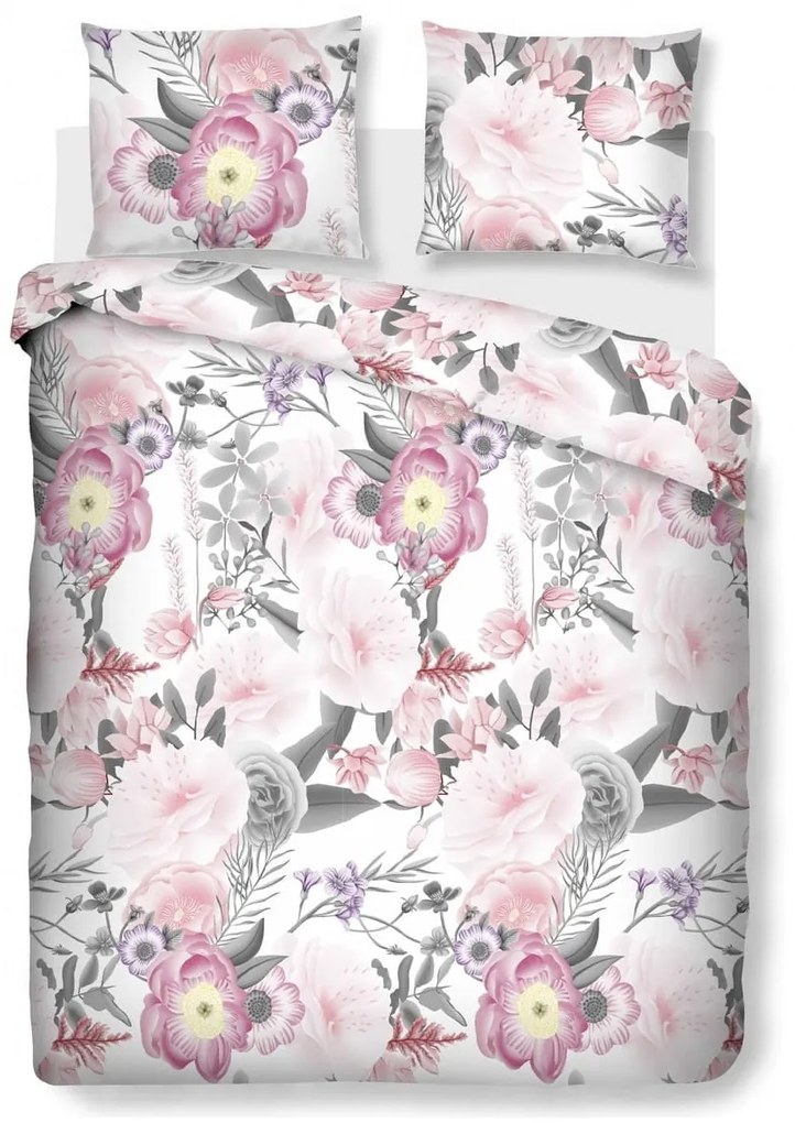 Lenjerie de pat dubla King Size, Bouqate, Bedora, 4 piese, 240x240 cm, 100% bumbac, multicolor