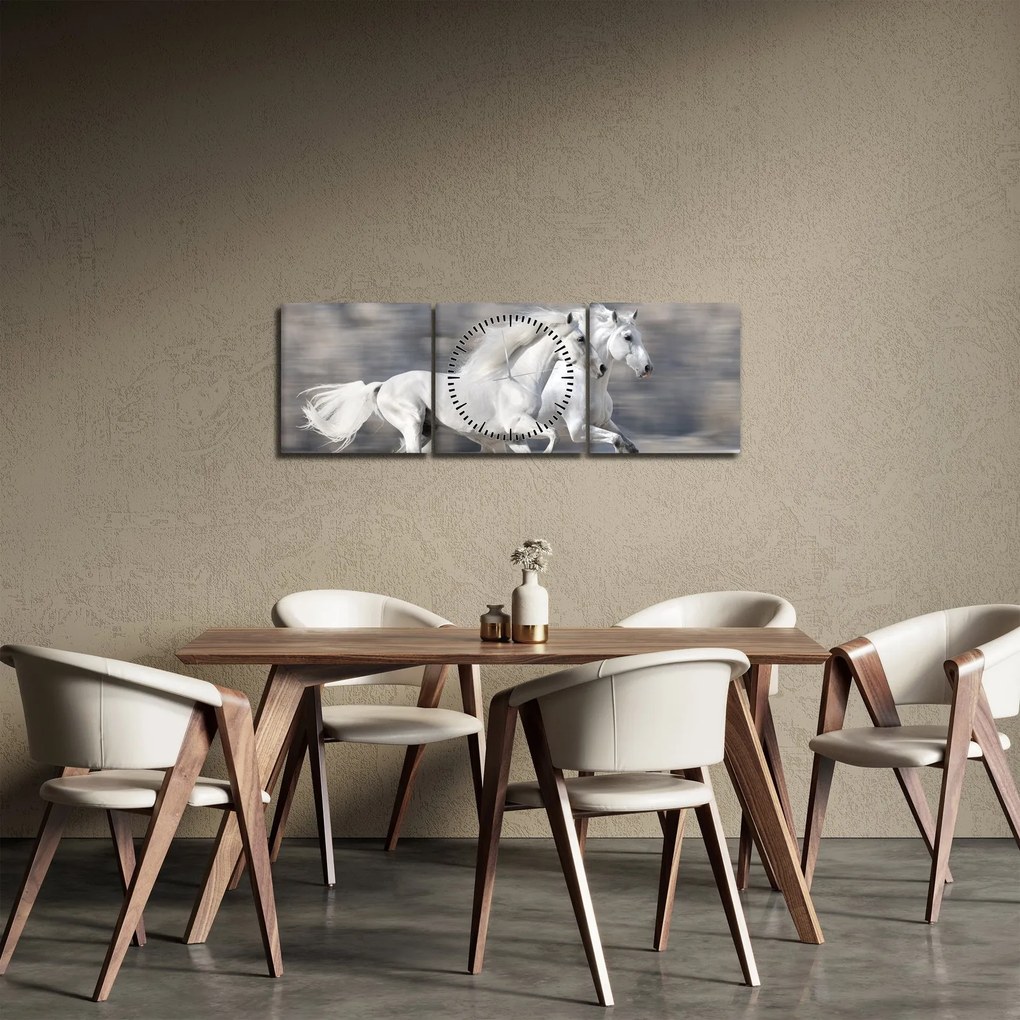 Tablou - Cai albi în timpul iernii (cu ceas) (90x30 cm)