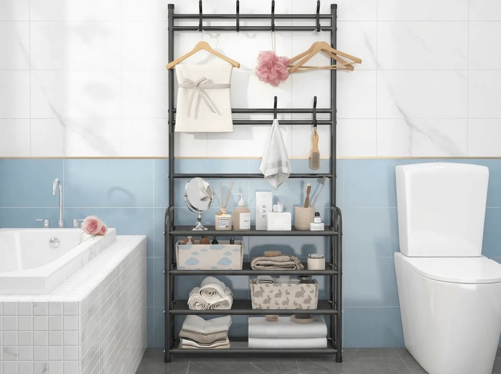 Cuier cu suport pentru pantofi CLOTHORY 80x152 cm, negru