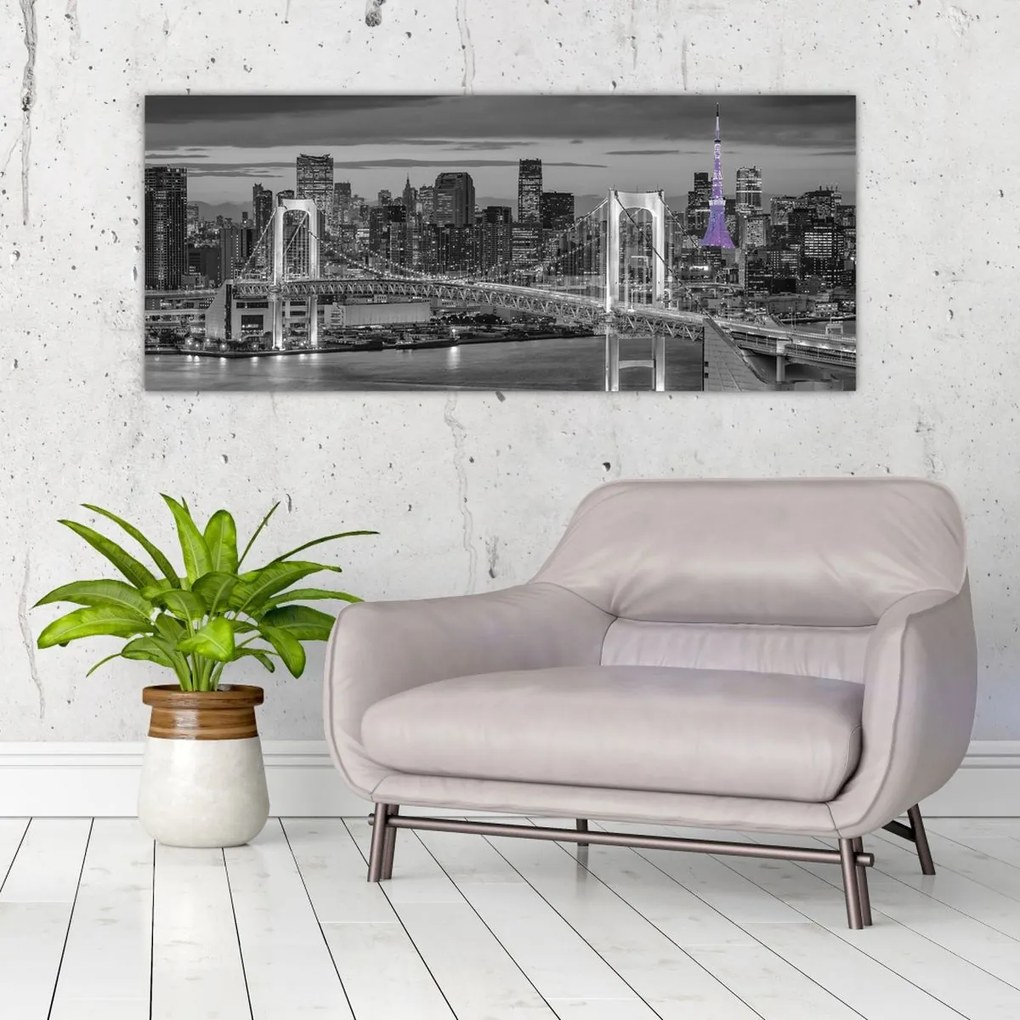 Tablou - Orașul mare cu turnul mov (120x50 cm)