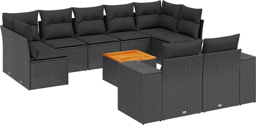 vidaXL Set canapele de grădină cu perne, 10 piese, negru, poliratan