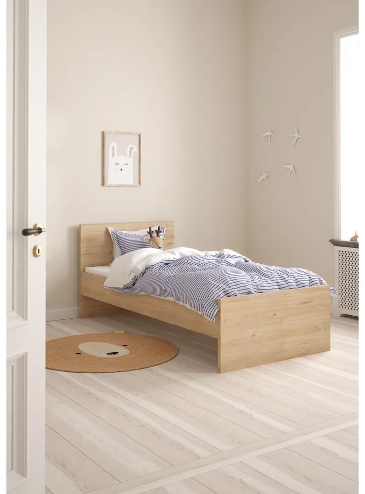 Pat în culoare naturală cu aspect de lemn de stejar 90x190 cm Naia – Tvilum