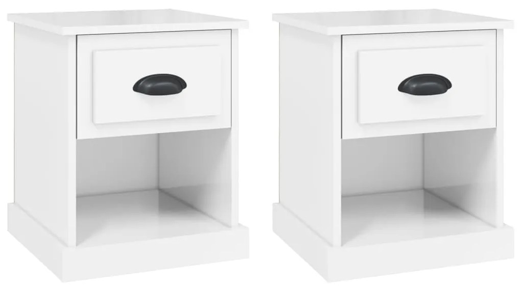 vidaXL Noptiere, 2 buc, alb extralucios, 39x39x47,5 cm, lemn prelucrat