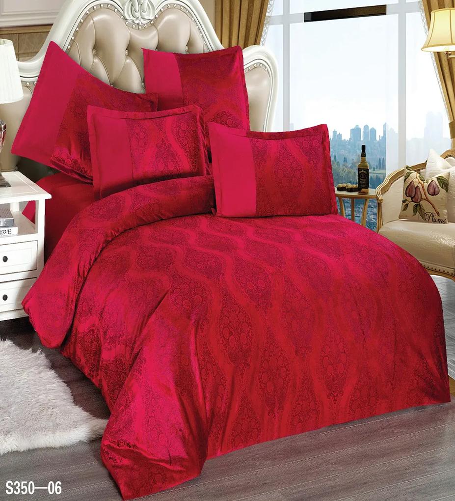 Lenjerie de pat din catifea, imprimeu relief, pat 2 persoane, 6 piese, rosu, S350-06
