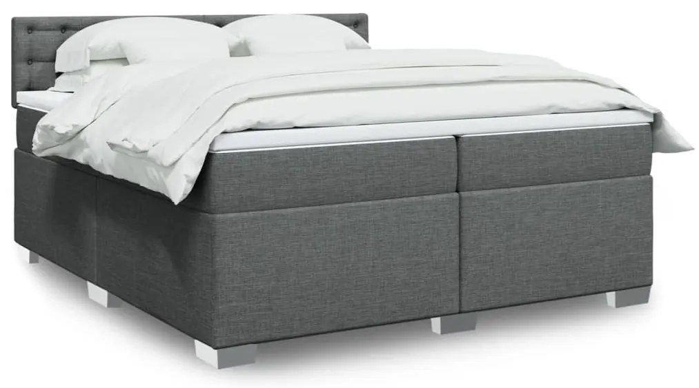 vidaXL Pat box spring cu saltea, gri închis, 200x200 cm, textil