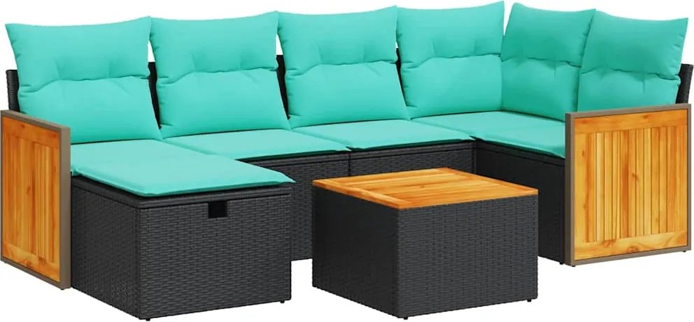 vidaXL Set canapele de grădină cu perne, 7 piese, negru, poliratan