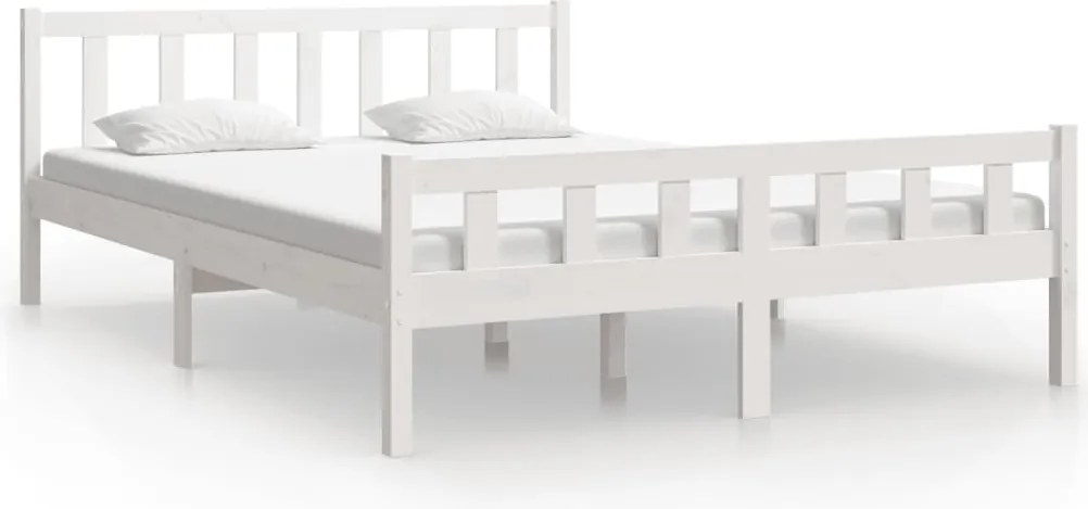 vidaXL Cadru de pat King Size, alb, 150x200 cm, lemn masiv