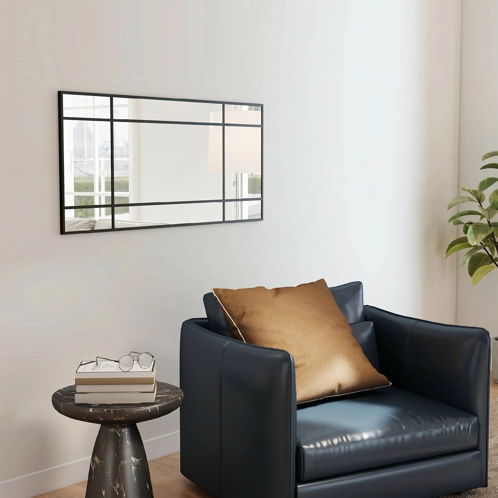 HOMCOM Oglindă de Perete Stil Fereastră Montaj Vertical Orizontal 110x50cm Negru | Aosom Romania
