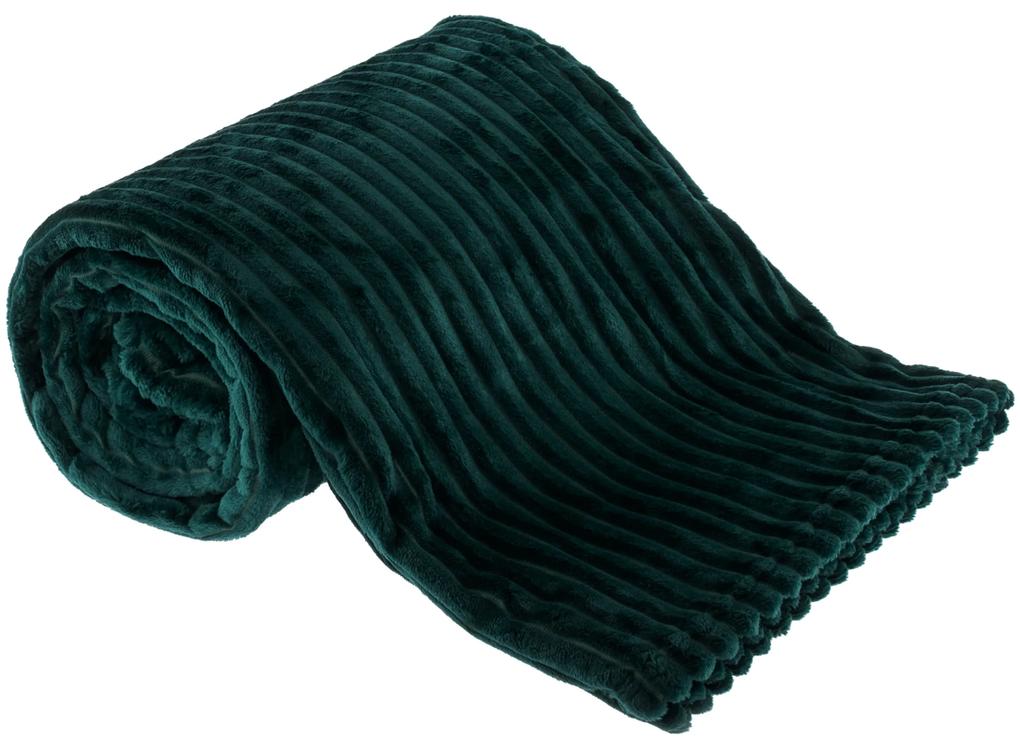 Pătură de pluş cu dungi, smarald, 160x200cm, TELAL