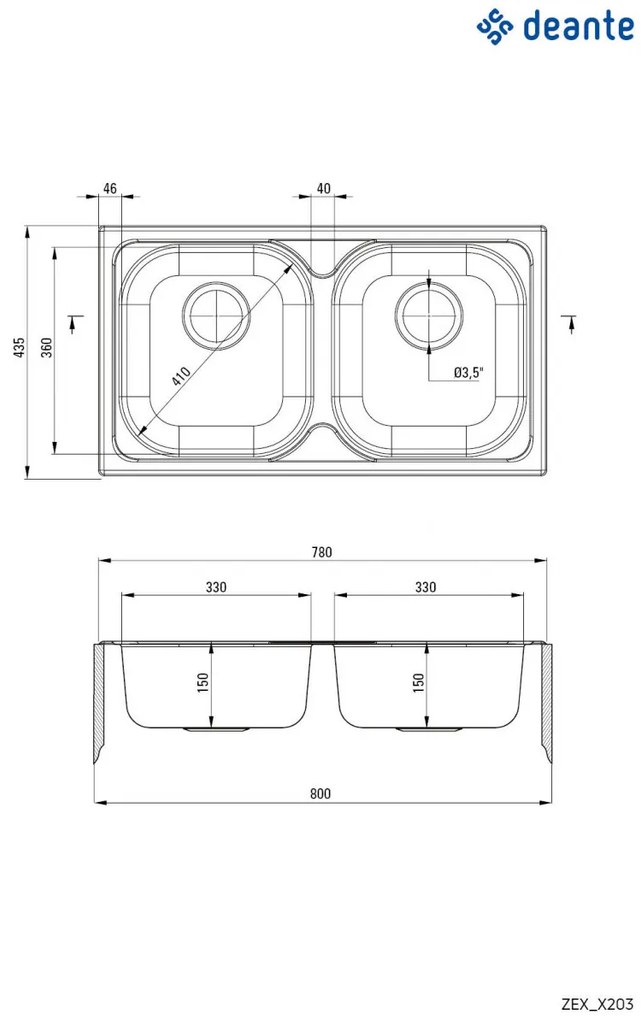 Chiuvetă din inox, 2-cuve, Xylo, ZEX_0203