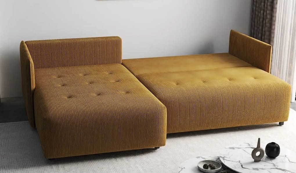 Colțar extensibil dumonde cu ladă de depozitare si sezut confortabil din spuma high-density, Malta Zoom Mustar II 235x185 cm