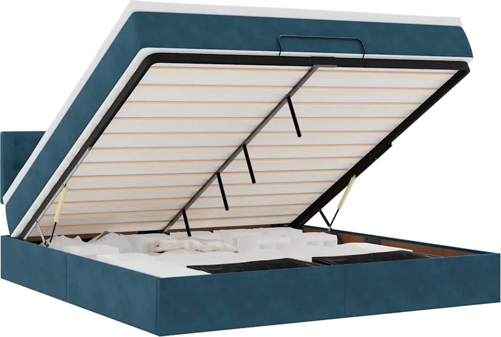 vidaXL Cadru de pat otoman cu saltea Albastru închis 160x200cm catifea
