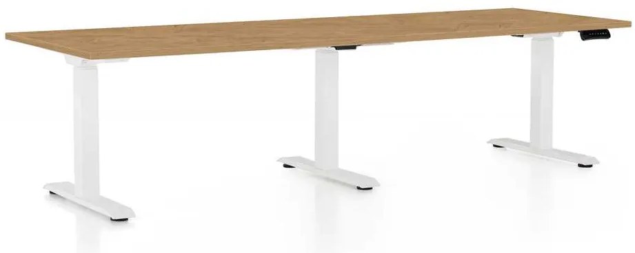 Masă înălțime reglabilă OfficeTech Long, 240 x 80 cm, picioare albe, stejar piatra