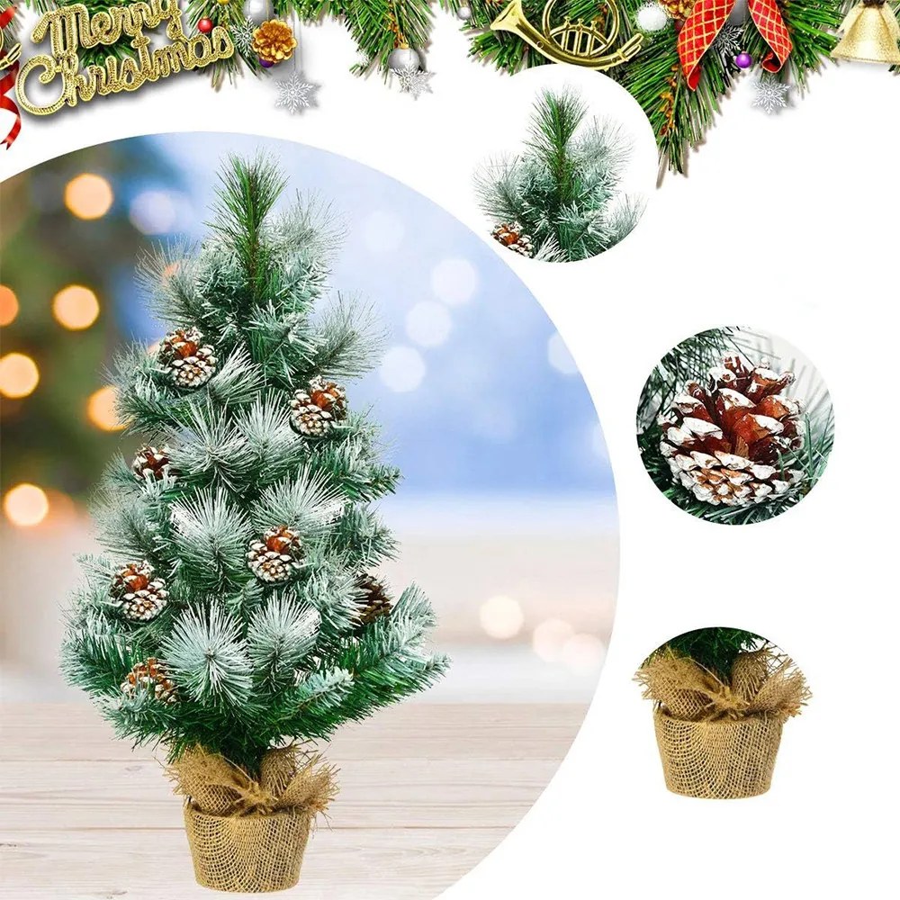 Brad artificial cu zăpadă și conuri, 60 cm