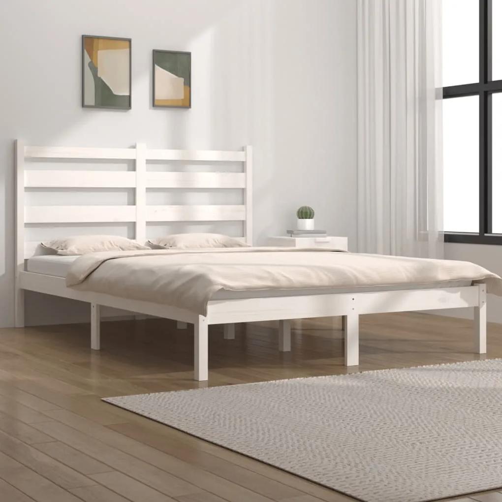 3103649 vidaXL Cadru de pat, alb, 140x200 cm, lemn masiv de pin