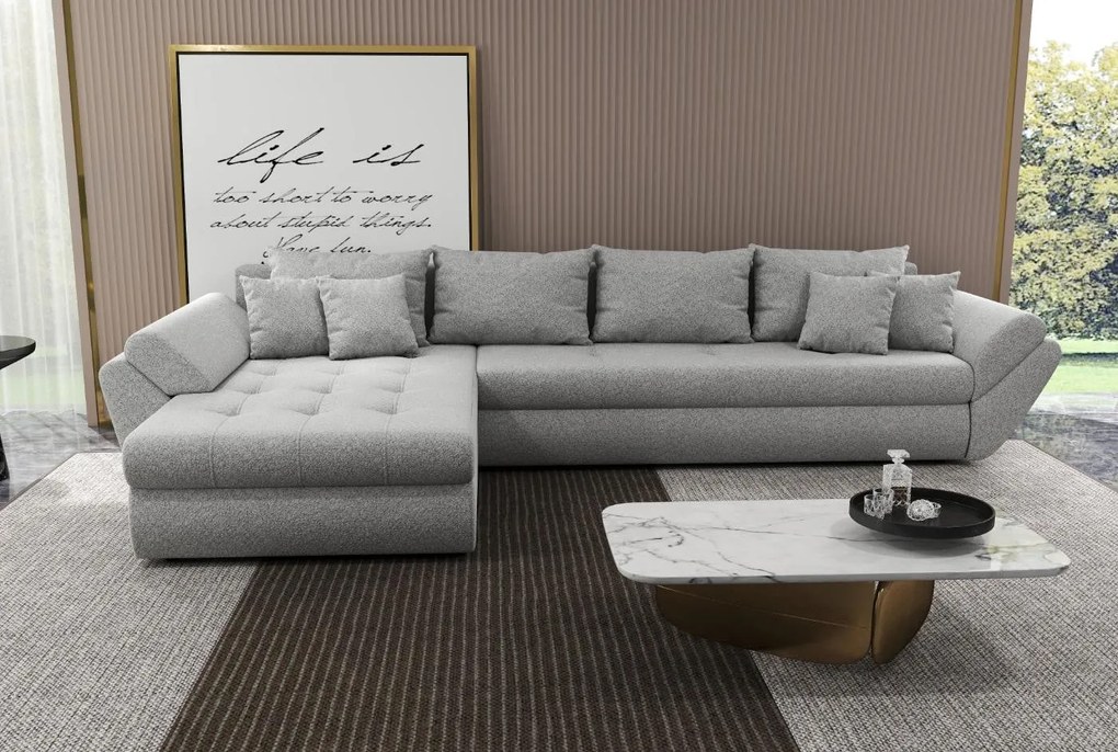 Colțar extensibil dumonde cu ladă de depozitare si sezut confortabil din spuma high-density, Loana XL Euphoria Dove 335x185 cm