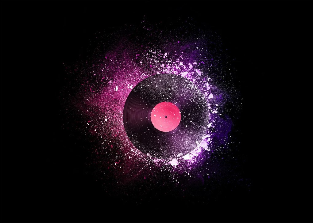 Tablou pe sticlă - Disc de vinil roz-violet (70x50 cm)