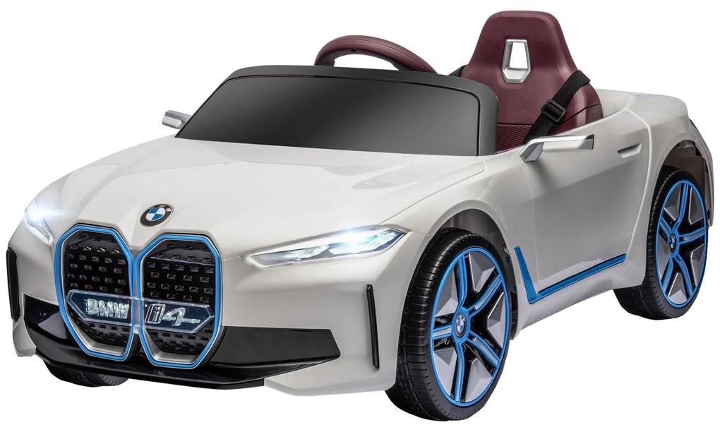 HOMCOM Masinuta Electrica pentru Copii BMW i4 cu Licenta de 12V cu Telecomanda, Baterii Portabile, Muzica, Claxon, pentru 3-6 ani Alb | Aosom RO