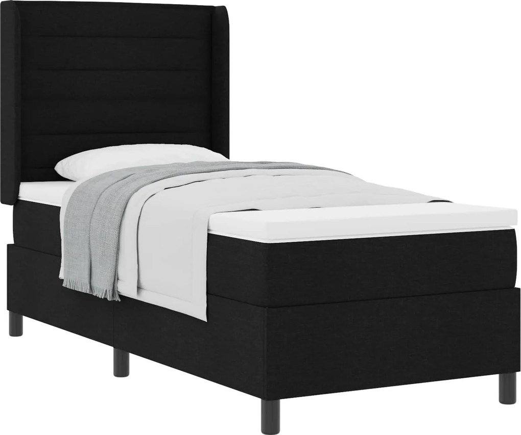 vidaXL Pat cu arcuri cu saltea cu headboard Negru 200 x 80 cm țesătură