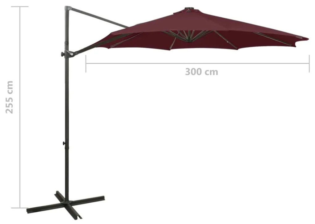 Umbrela suspendata cu stalp si LED-uri, rosu bordo, 300 cm Rosu bordo