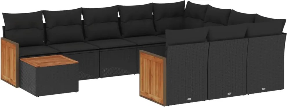 vidaXL Set canapele de grădină cu perne, 11 piese, negru, poliratan