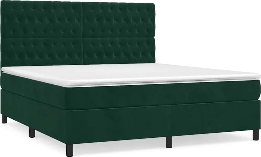 vidaXL Pat box spring cu saltea, verde închis, 180x200 cm, catifea