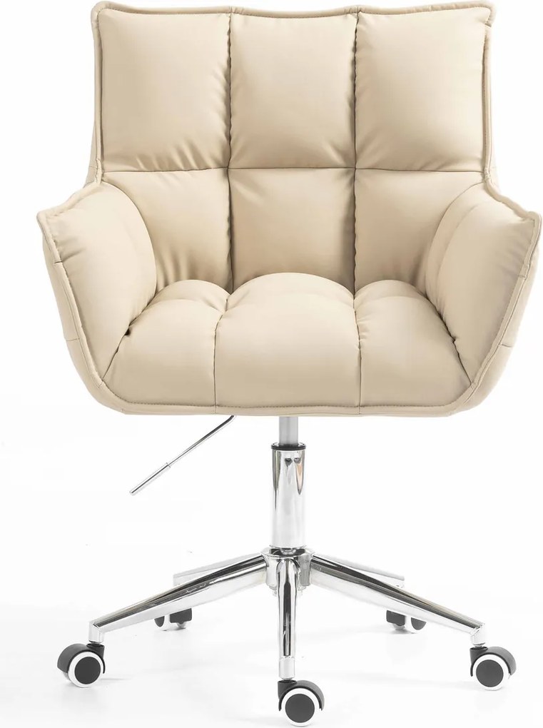 HR560K Scaun Crem Piele Ecologica Premium Soft cu Bază Cromata