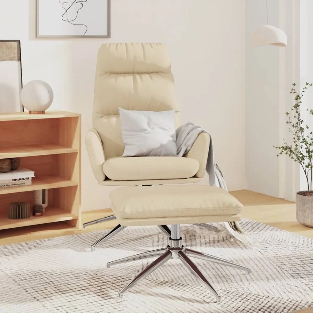 3097515 vidaXL Scaun de relaxare cu taburet, crem, textil