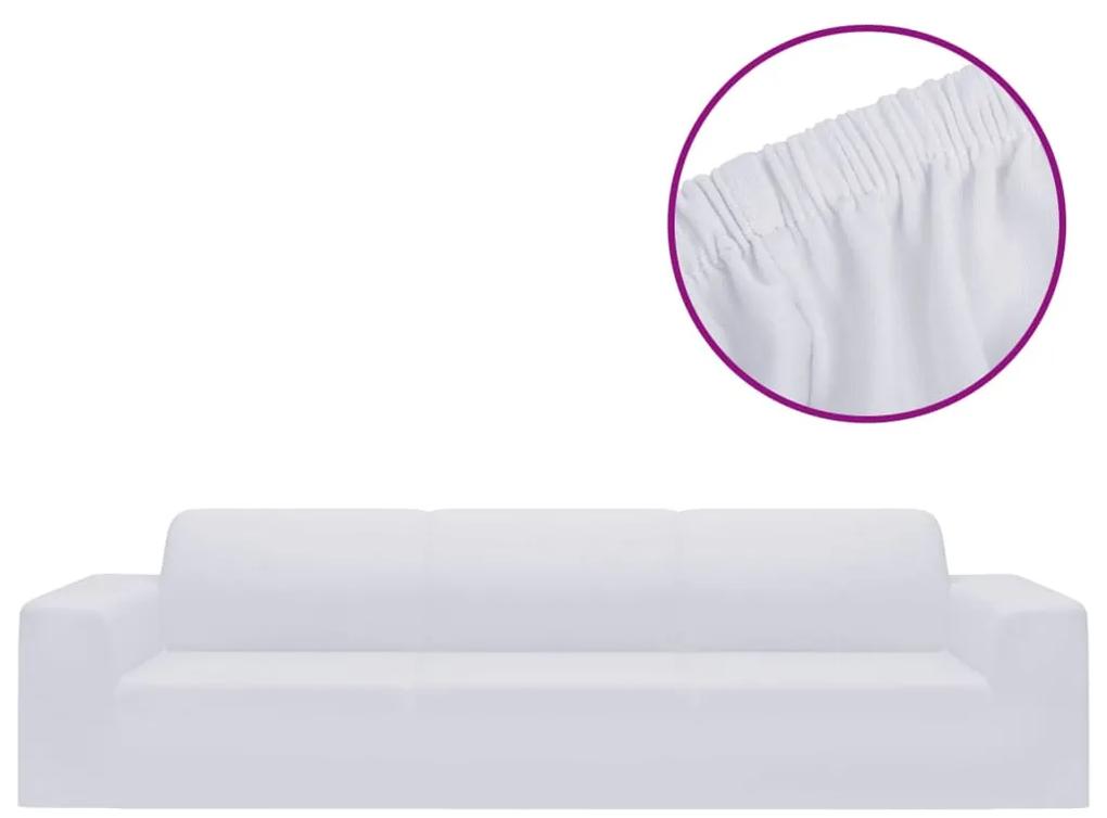 Husa elastica pentru canapea cu 4 locuri poliester jersey alb 1, Alb, 4 locuri