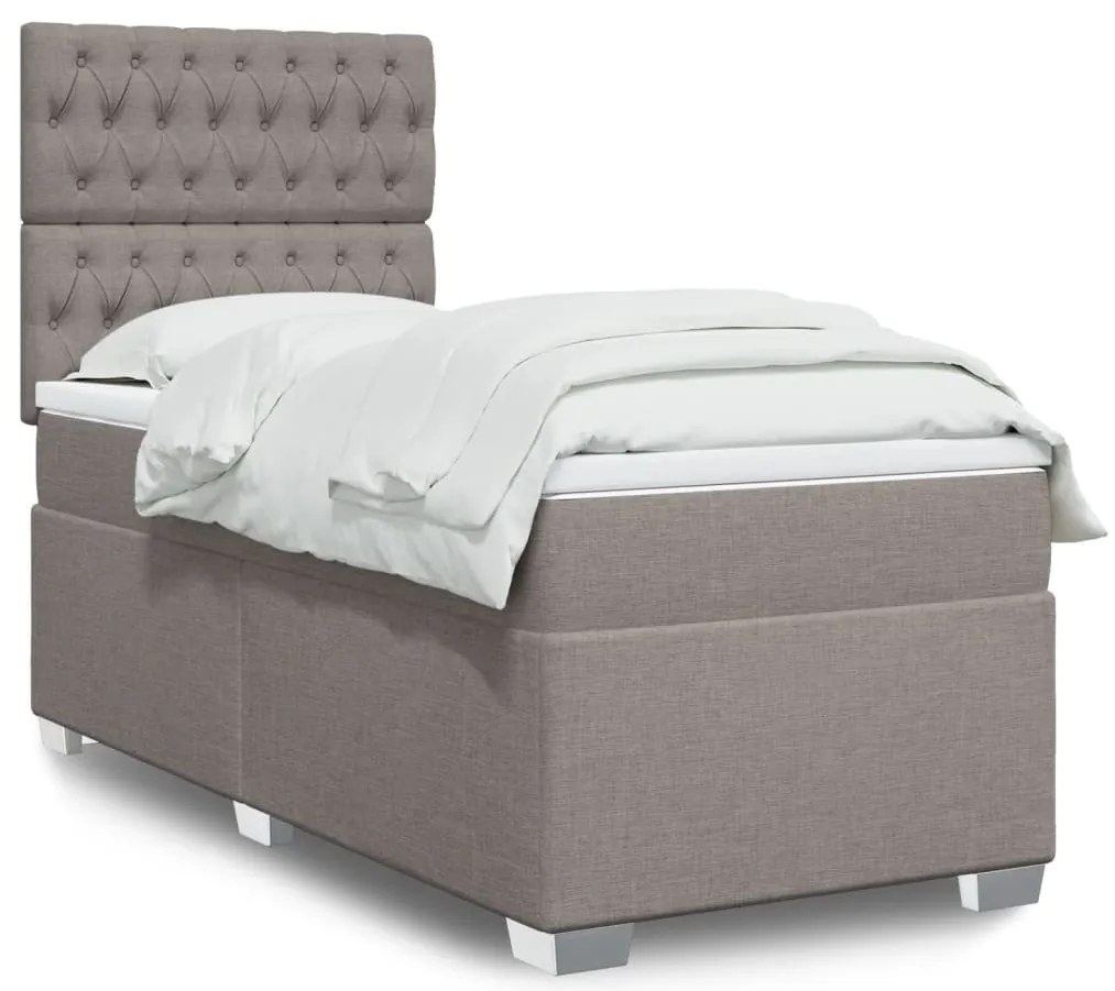 vidaXL Pat box spring cu saltea, gri taupe, 90x190 cm, textil