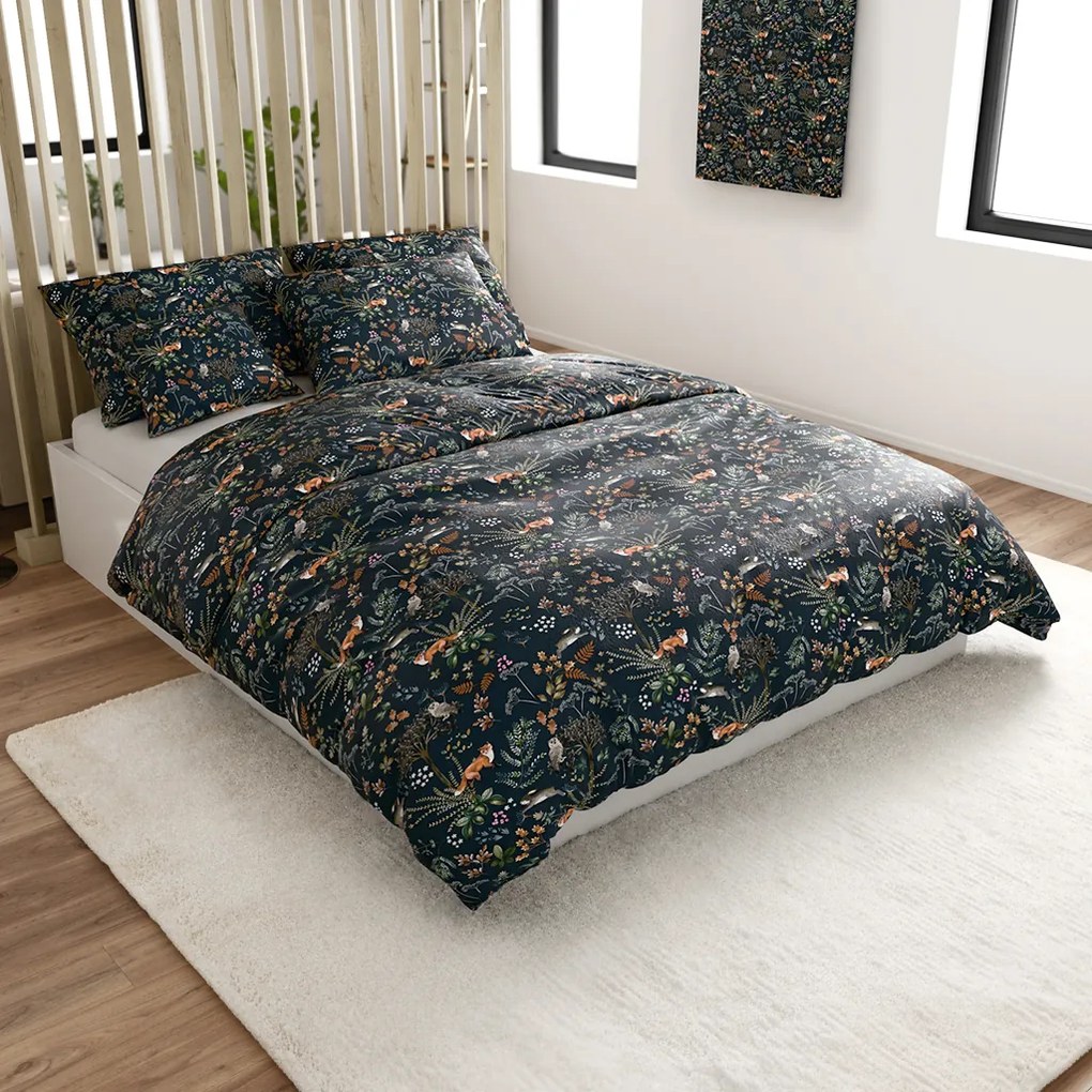 Lenjerie de pat din microfibra LIȘCA SI IEPURE verde inchis Dimensiune lenjerie de pat: 2 buc 70 x 90 cm | 200 x 220 cm