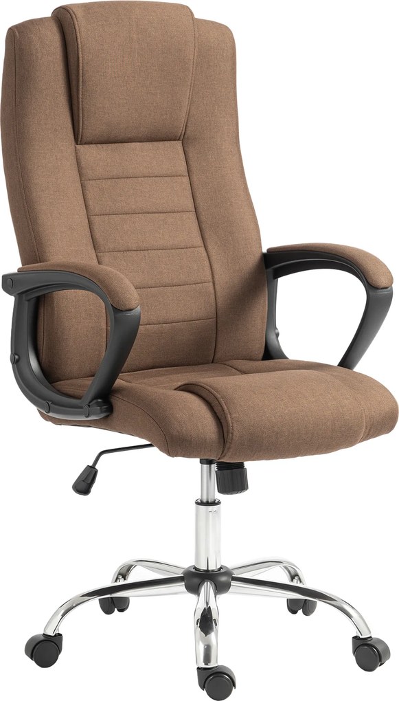 Vinsetto Scaun de Birou Ergonomic Inclinabil și Rotativ în Țesătură cu Aspect de In cu Tetieră, Maro | Aosom Romania