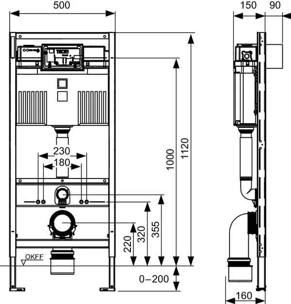 Rezervor WC incastrat TECEprofil cu cadru incastrat inaltime de constructie 112 cm