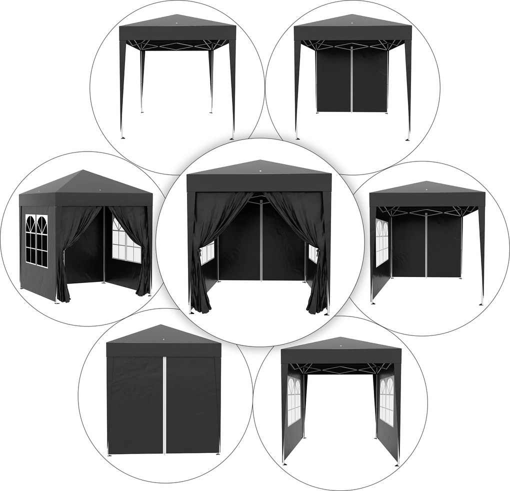 Outsunny Pavilion pliant, cort berărie, 4 pereți laterali detașabili, 2 ferestre, cadru metalic, 2 x 2m, Negru | Aosom Romania