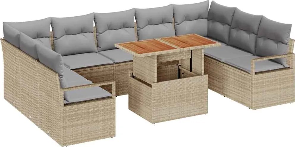 vidaXL Set de canapele pentru grădină 10 pcs Bej Rattan poli