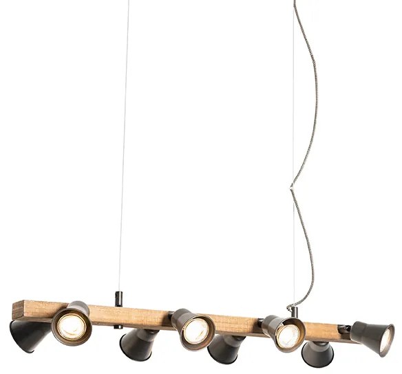 Lampă suspendată rustică neagră cu lemn 8 lumini - Jelle