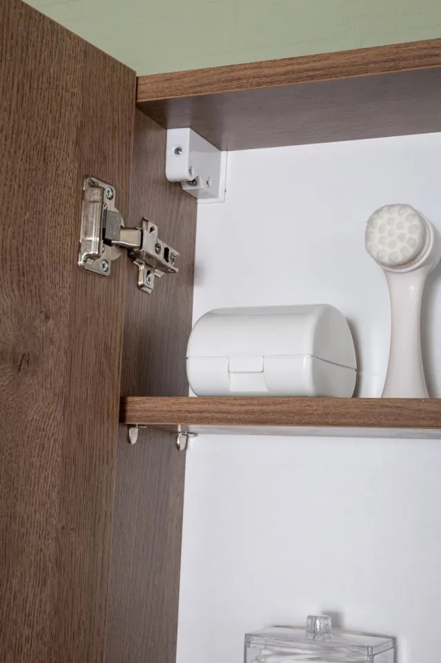 Set Mobilier Baie Bryce, Include Baza Lavoar, Lavoar și Corp cu Oglinda, 65 cm, Nuc