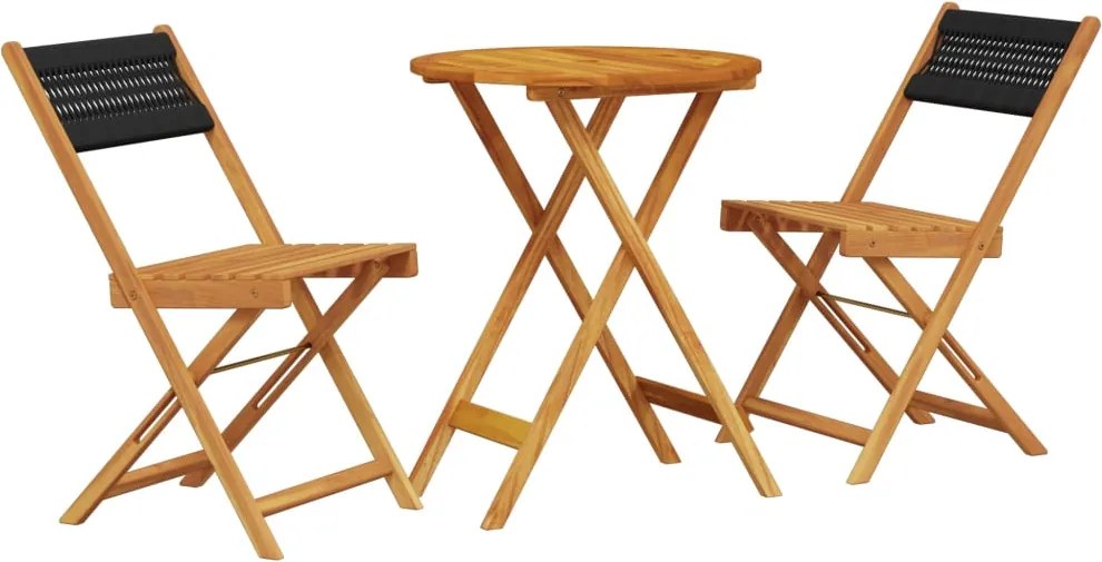 vidaXL Set mobilier bistro, 3 piese, negru, polipropilenă lemn masiv