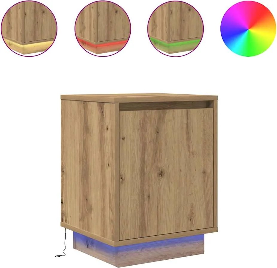 vidaXL Noptiere cu lumini LED 2 buc Stejar Artisan 38x34x50 cm