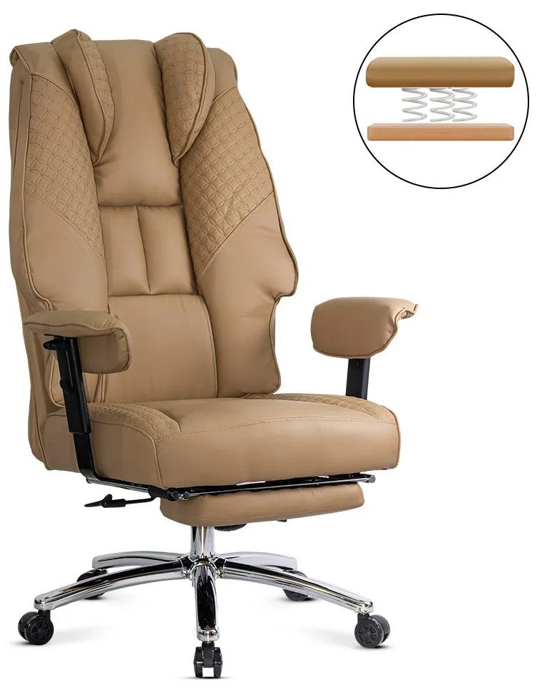 Scaun directorial bej din piele ecologica cu sezut cu arcuri OFF 421