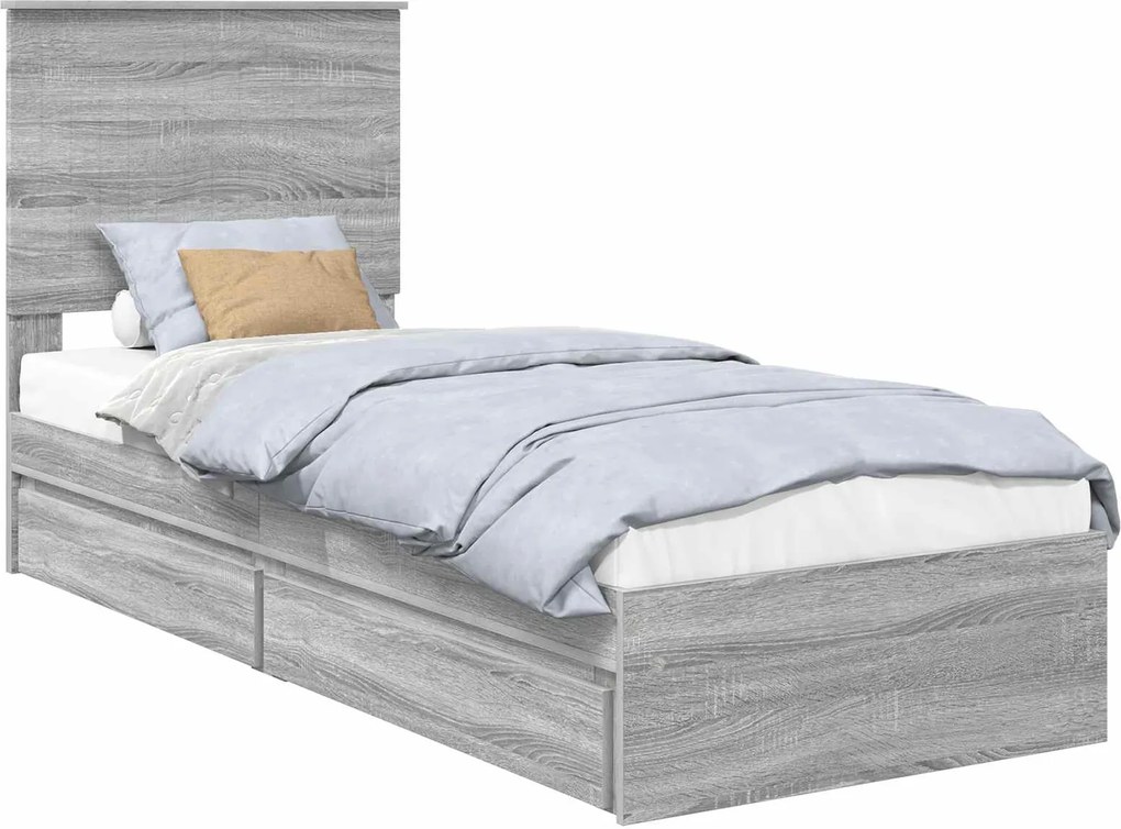 vidaXL Pat cu storage cu sertar Gri Sonoma 75 x 190 cm Lemn compozit