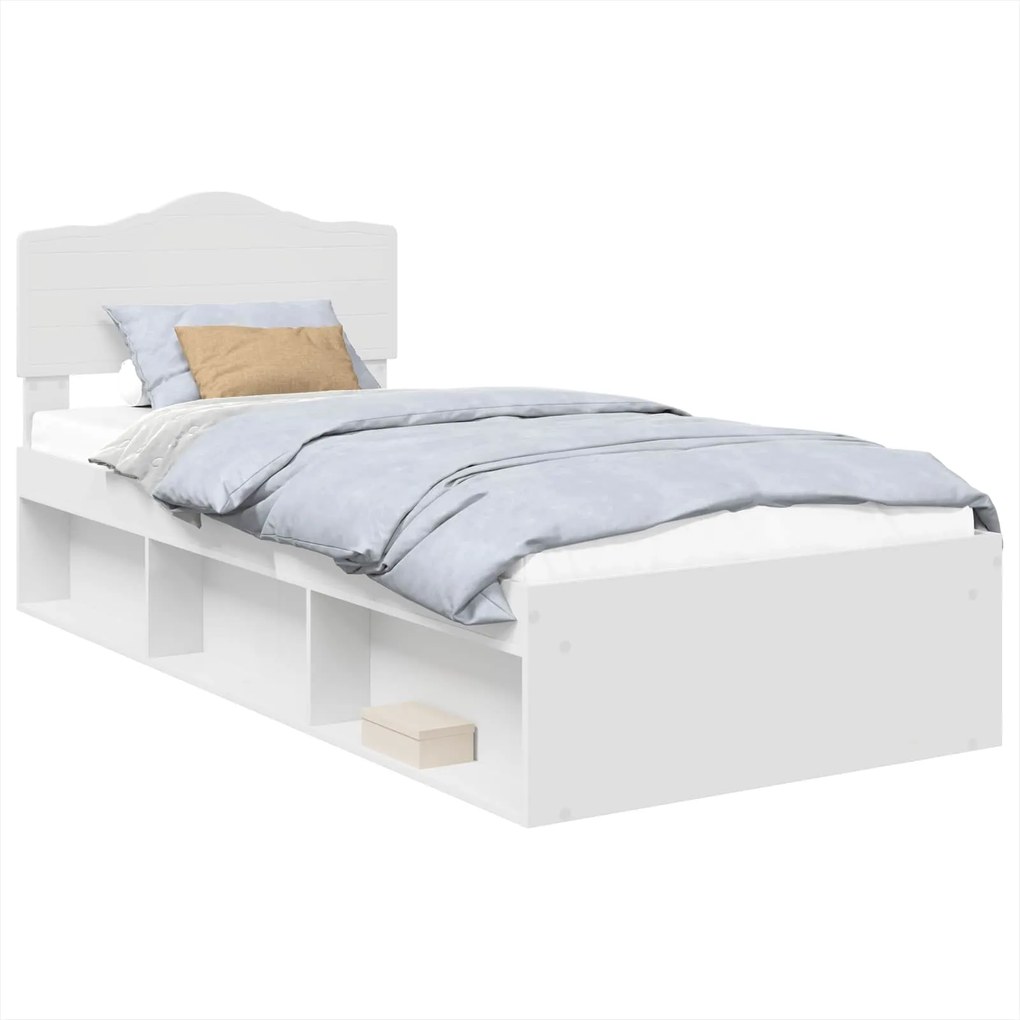 vidaXL Cadru de pat cu headboard Alb 90 x 200 cm Lemn de pin masiv