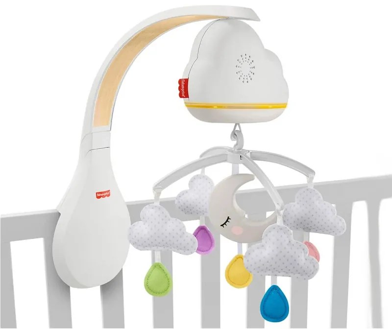 Carusel muzical Fisher-Price Calming Clouds GRP99, Lampa noapte, Nori, Alb