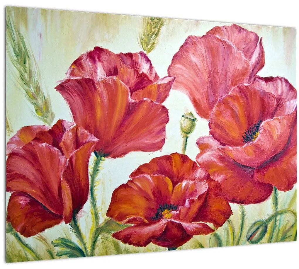 Tablou pe sticlă - Mac - flori (70x50 cm)