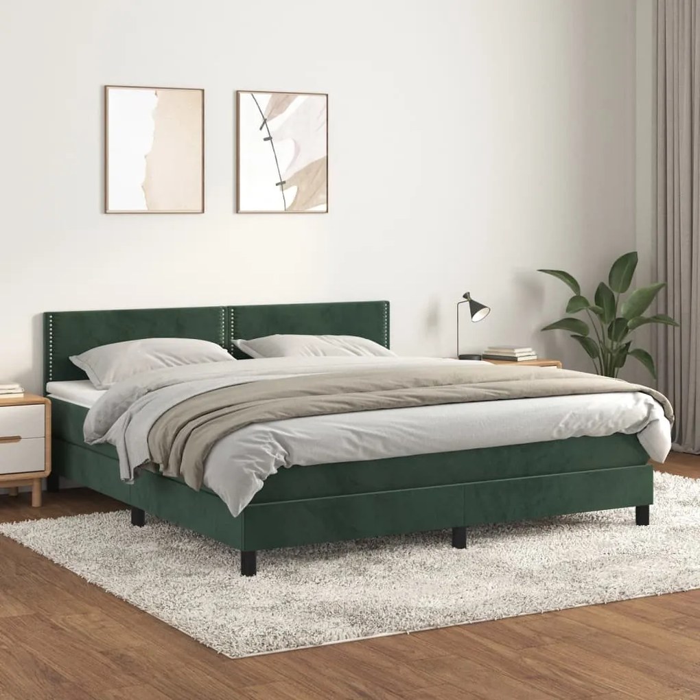 3141260 vidaXL Pat box spring cu saltea, verde închis, 180x200 cm, catifea