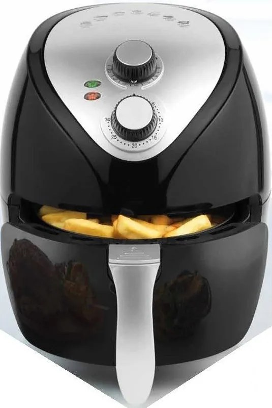 Resigilat: Friteuza cu aer cald Crown CAF-3013, 1300 W, 3 l, 7 programe, Pana la 200°C, Comanda mecanica, Timerr, Negru/gri
