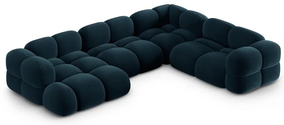Colțar albastru închis cu tapițerie din catifea (cu colț pe partea dreaptă/în formă de "U") Loretto – Cosmopolitan Design